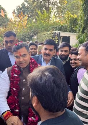 Parvesh Verma greeted by supporters during the 2025 Delhi campaign