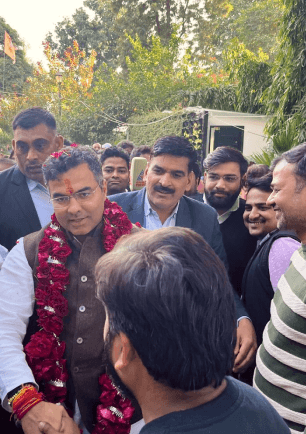 Parvesh Verma greeted by supporters during the 2025 Delhi campaign