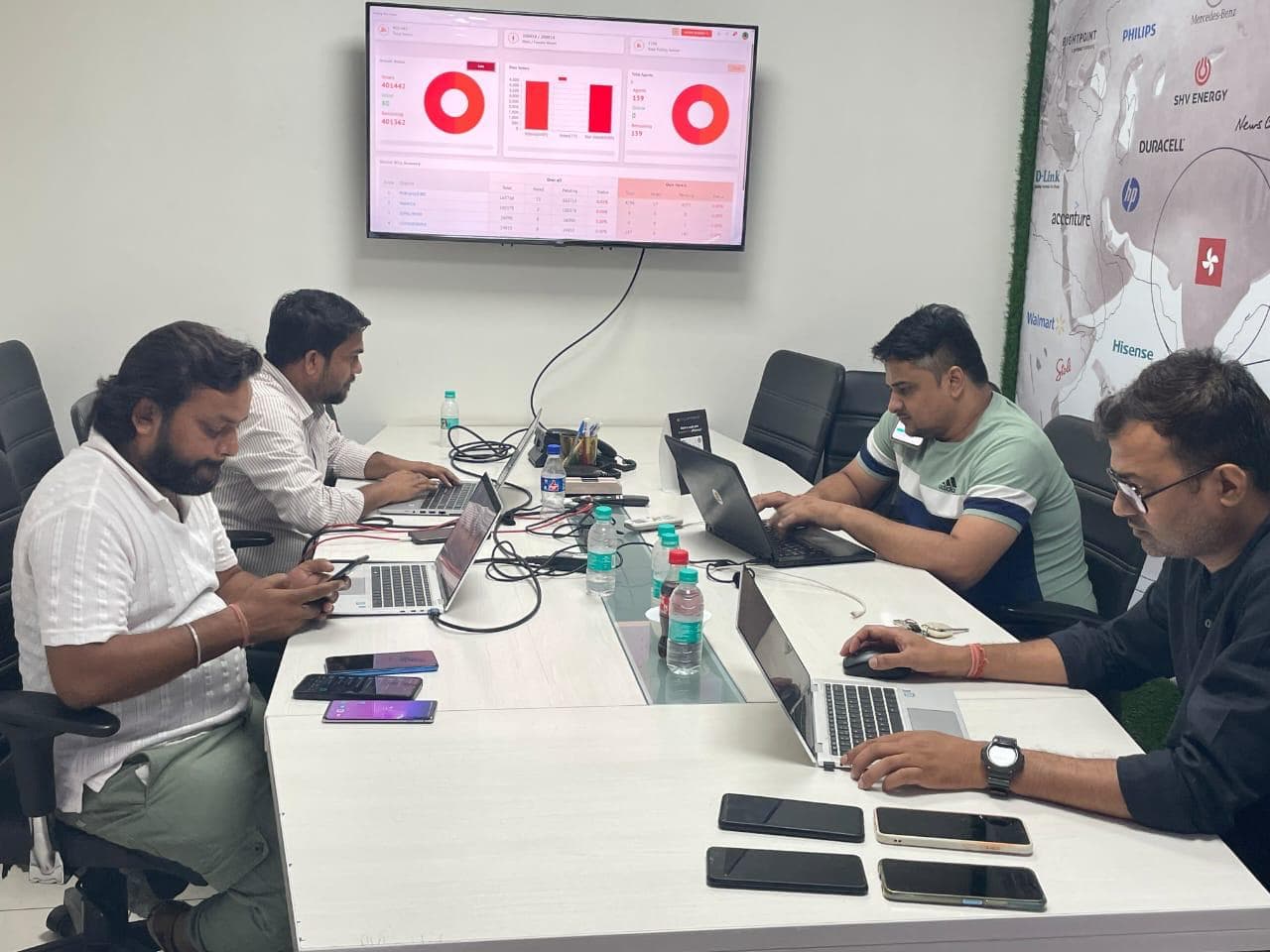Team working with live analytics dashboard